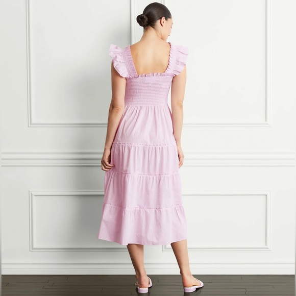 New! HILL HOUSE HOME Ellie Nap Tiered Midi Dress in Pink Gingham - Picture 4 of 13